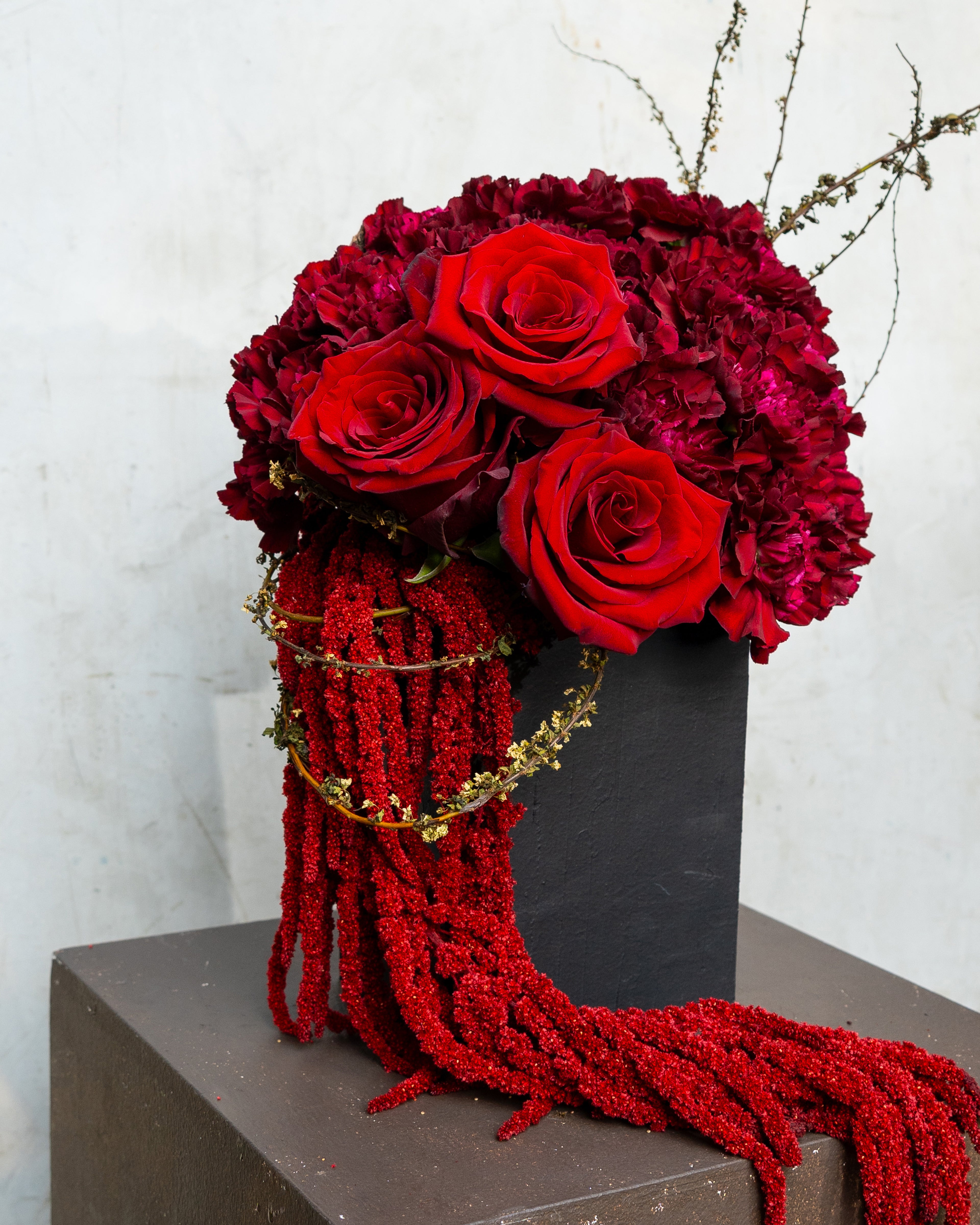 BURGUNDY CARNATIONS & ROSES