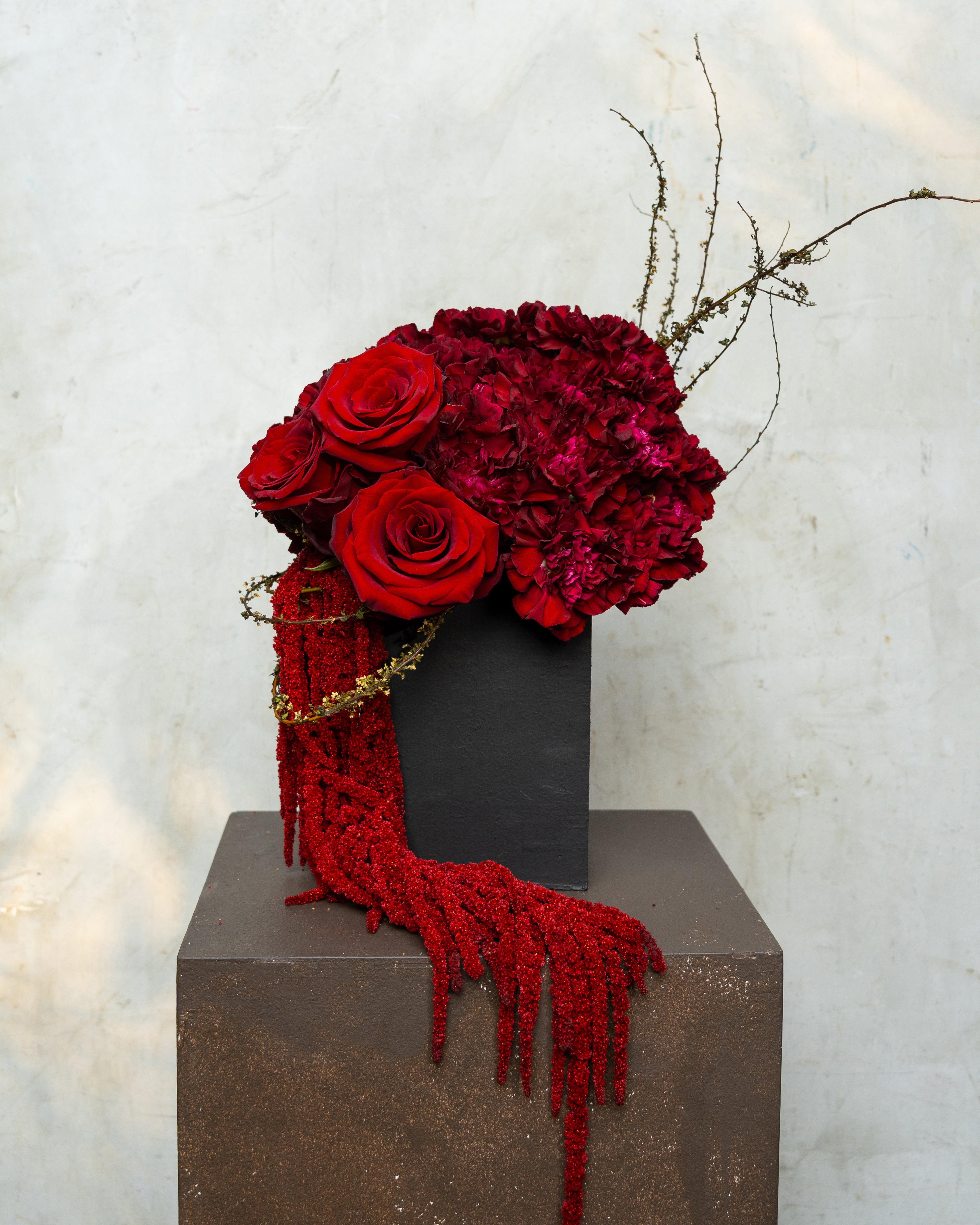 BURGUNDY CARNATIONS & ROSES